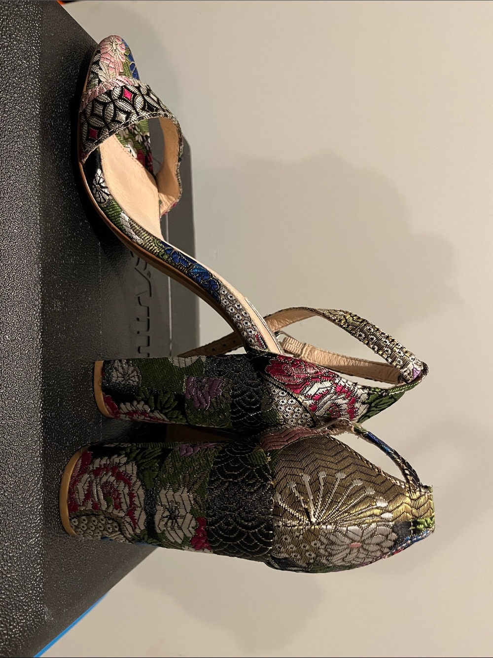 Steve Madden Carrson Brocade Floral Fabric, Ankle-Strap Heel, in Bright Multi.